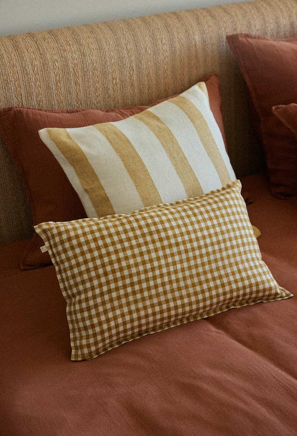 Housse de coussin TAORMINA — Lin vichy curry