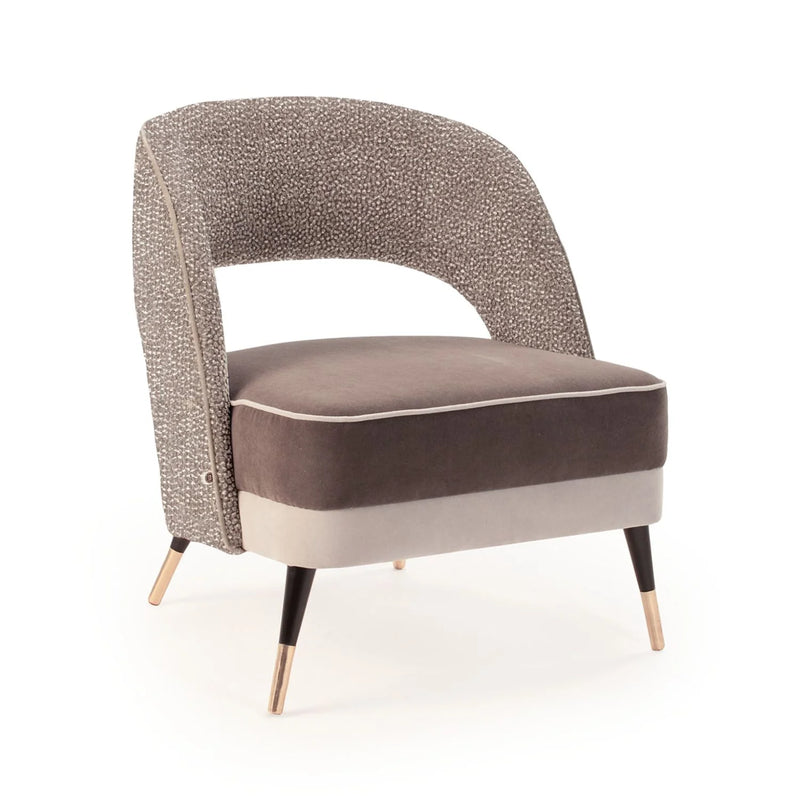 Fauteuil Ava — olavi stucco back, smooth easy clean graphite and shell seat, smooth easy clean shell piping, 056-5 solid wood feet, polished brass fittings