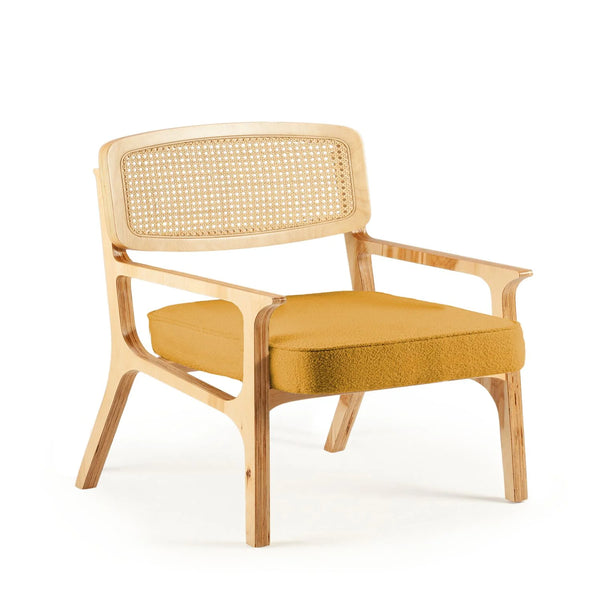 Fauteuil Karl — bouclê gold yellow seat, beech 056-0 structure