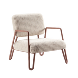 Fauteuil Miami — gilman shingle, lilac lacquered metal feet, polished brass applications