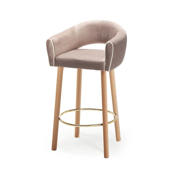 Chaise de bar Grace — paris mousse, natural oak feet, polished brass ring (new feet model)