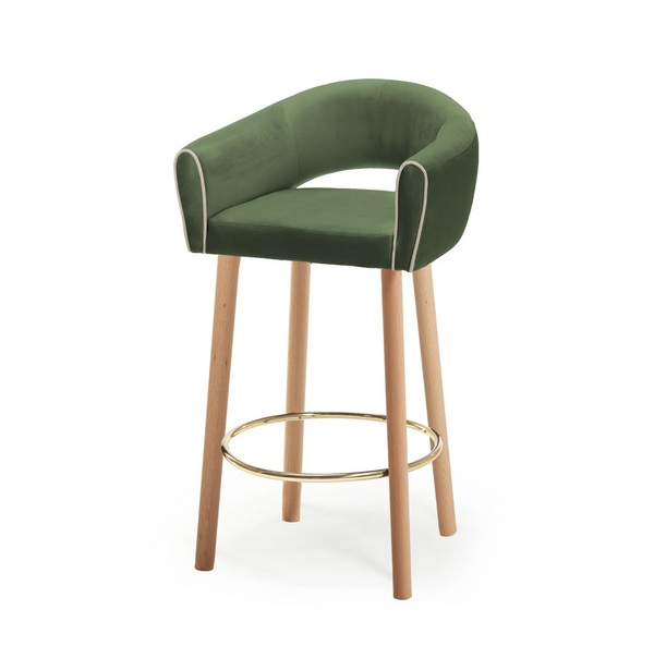 Chaise de bar Grace — paris forest, smooth easy clean shell piping, natural oak feet (new feet model)