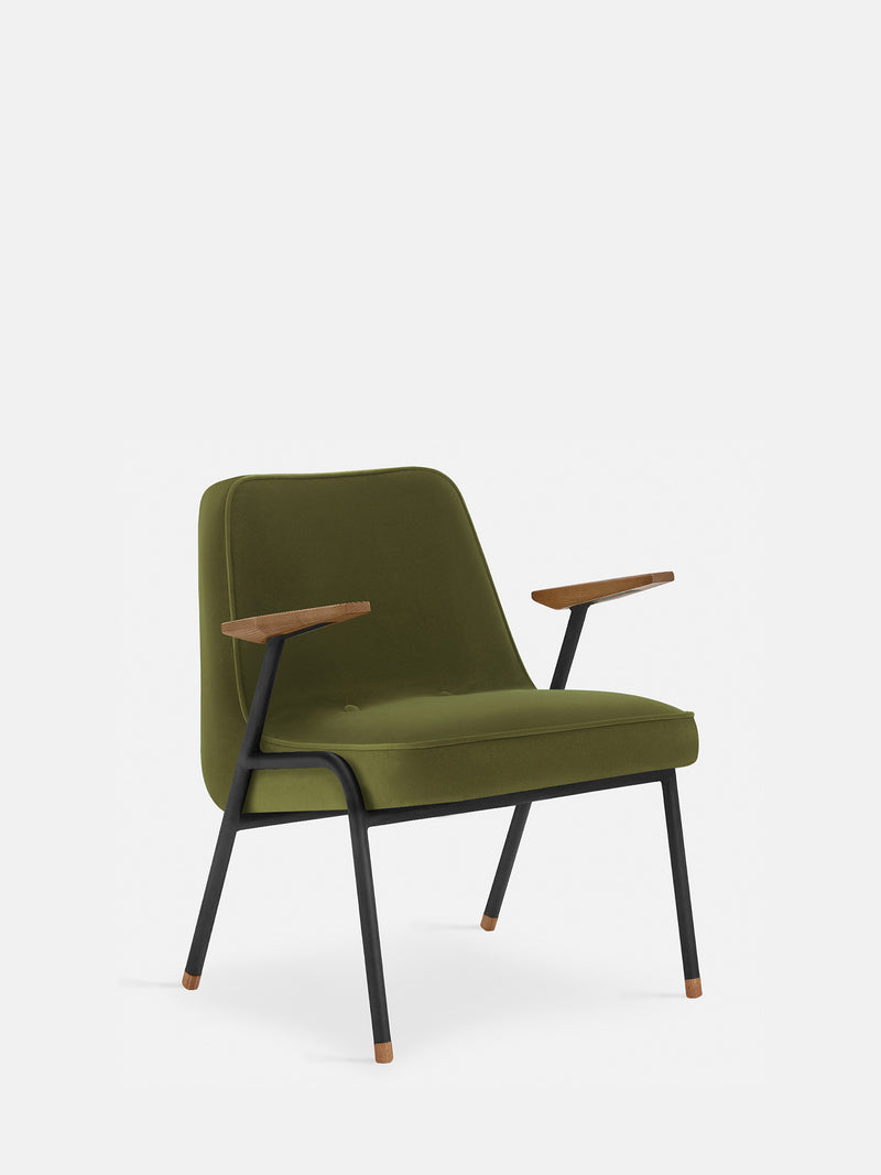 Fauteuil 366 Métal noir — Velours Olive