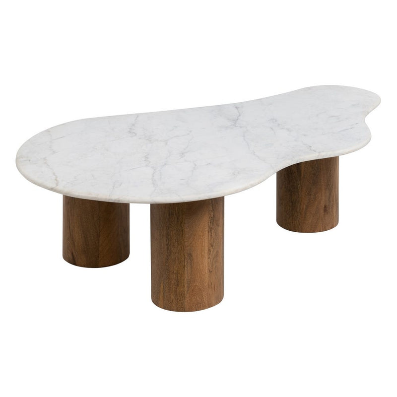 Table basse Blanc-naturel — Marbre/bois 135 x 80 x 35 cm