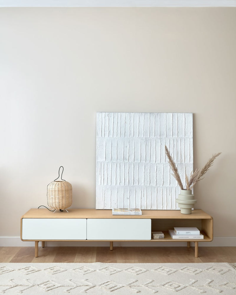 Meuble TV Anielle 2 portes — en bois et placage de frêne 180 x 41 cm