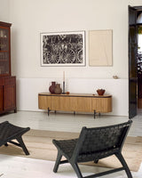 Meuble TV Licia 4 portes — en bois de manguier massif et métal peint en noir 200 x 55 cm