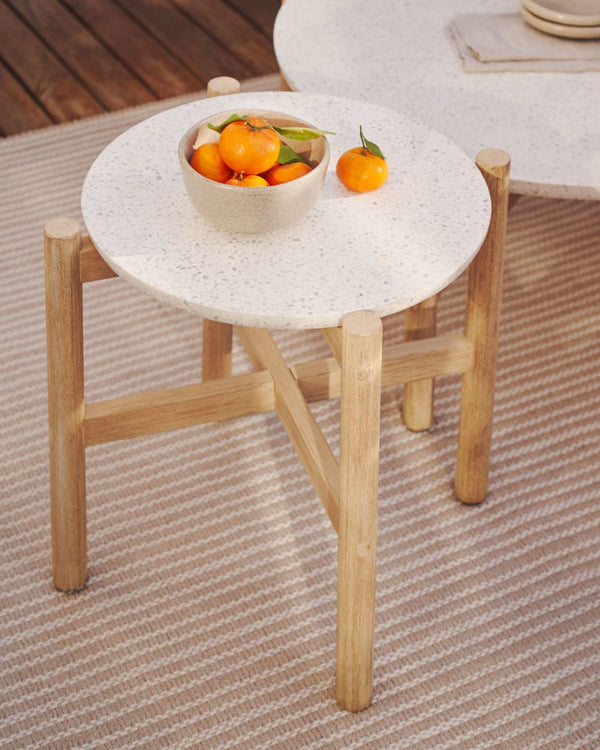 Table d'appoint Pola — en ciment et bois d'eucalyptus massif Ø 50 cm