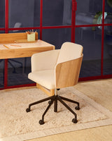 Chaise de bureau Madai en chenille beige et placage en frêne finition naturelle l FSC MIX