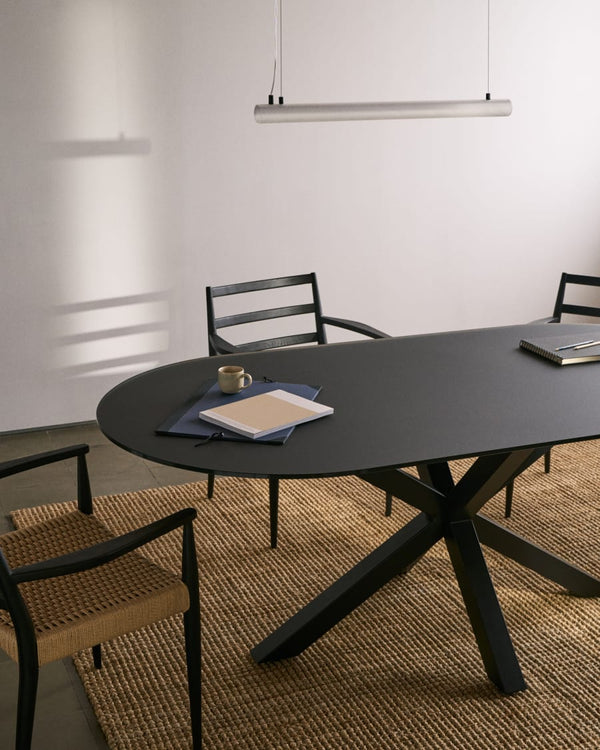 Table Argo en verre noir avec pieds en acier finition noire Ø 200 x 100 cm