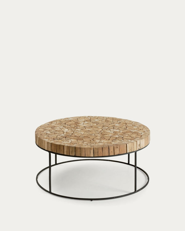 Table basse Solo — en teck massif recyclé et acier noir Ø 80 cm