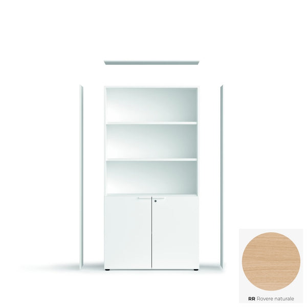 Armoire ABA - 3 étagères mobiles et 1 fixe, 1 serrure — Structure blanc (BL), portes chêne naturel (RR)