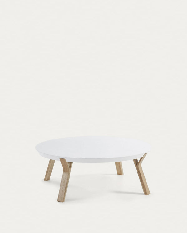 Table basse Dilos — en frêne massif et laqué blanc Ø 90 cm
