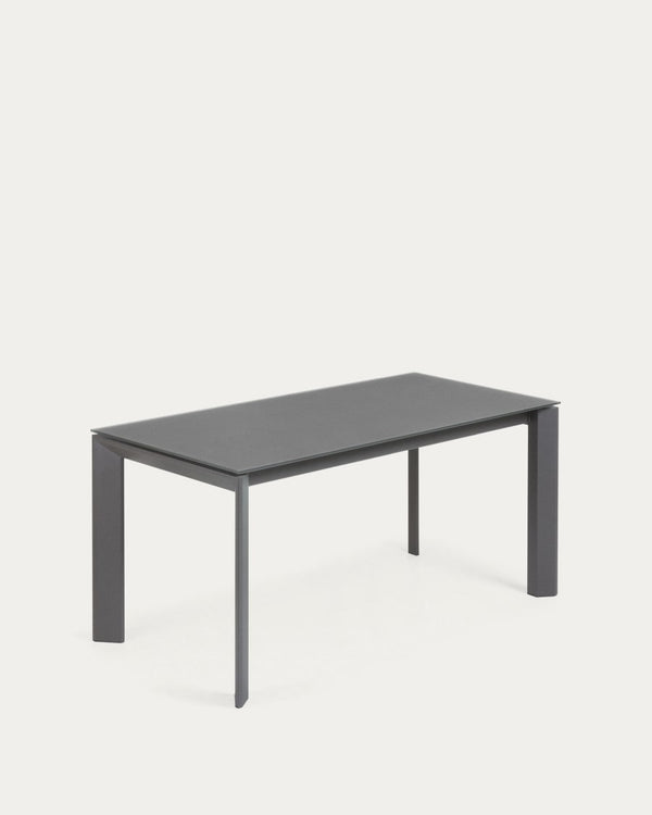 Table extensible Axis en verre gris et pieds en acier finition gris foncé 160 (220) cm