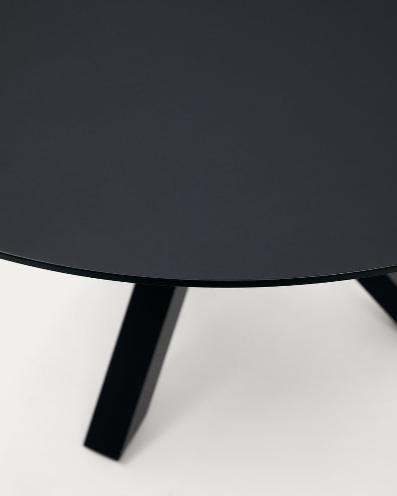 Table ronde Argo en verre noir avec pieds en acier finition noire Ø 120 cm