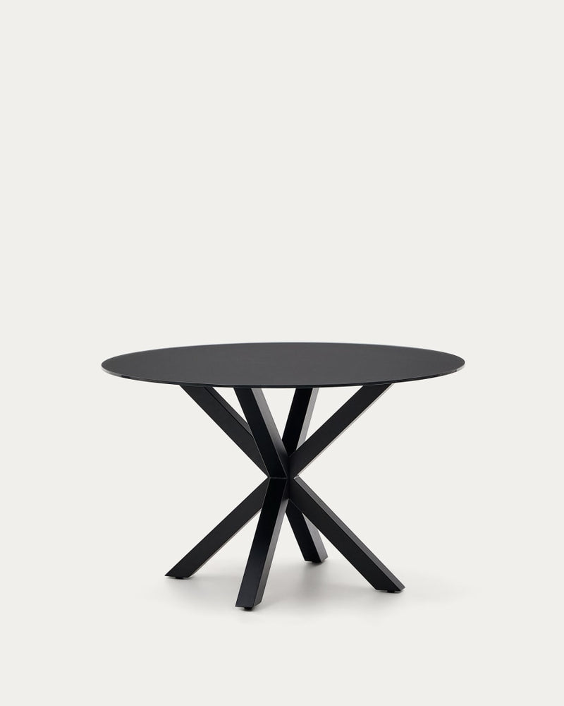 Table ronde Argo en verre noir avec pieds en acier finition noire Ø 120 cm