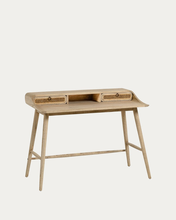 Bureau Nalu — en bois de mindi et détails en rotin 110 x 60 cm