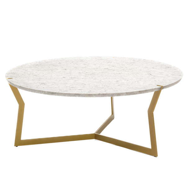 Table basse Star ronde en marbre blanc — Doré