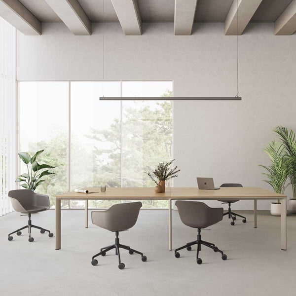 Table Laminar 2 plateaux 90x400x75cm — Aluminium blanc & Chêne naturel