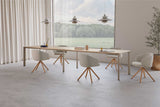 Table Laminar 2 plateaux 90x400x75cm — Aluminium blanc & Chêne naturel