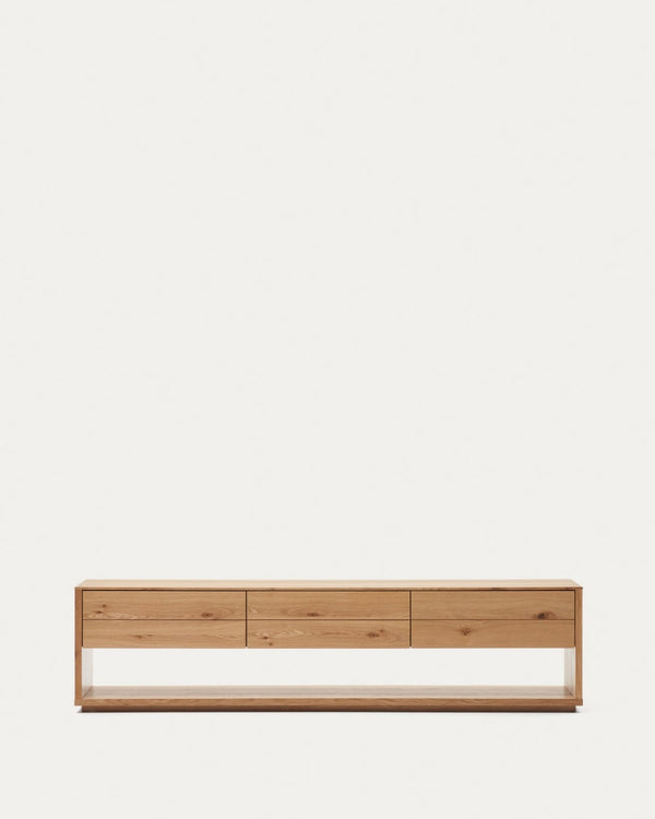 Meuble TV Alguema 3 tiroirs — en placage de chêne finition naturelle 200 x 51 cm