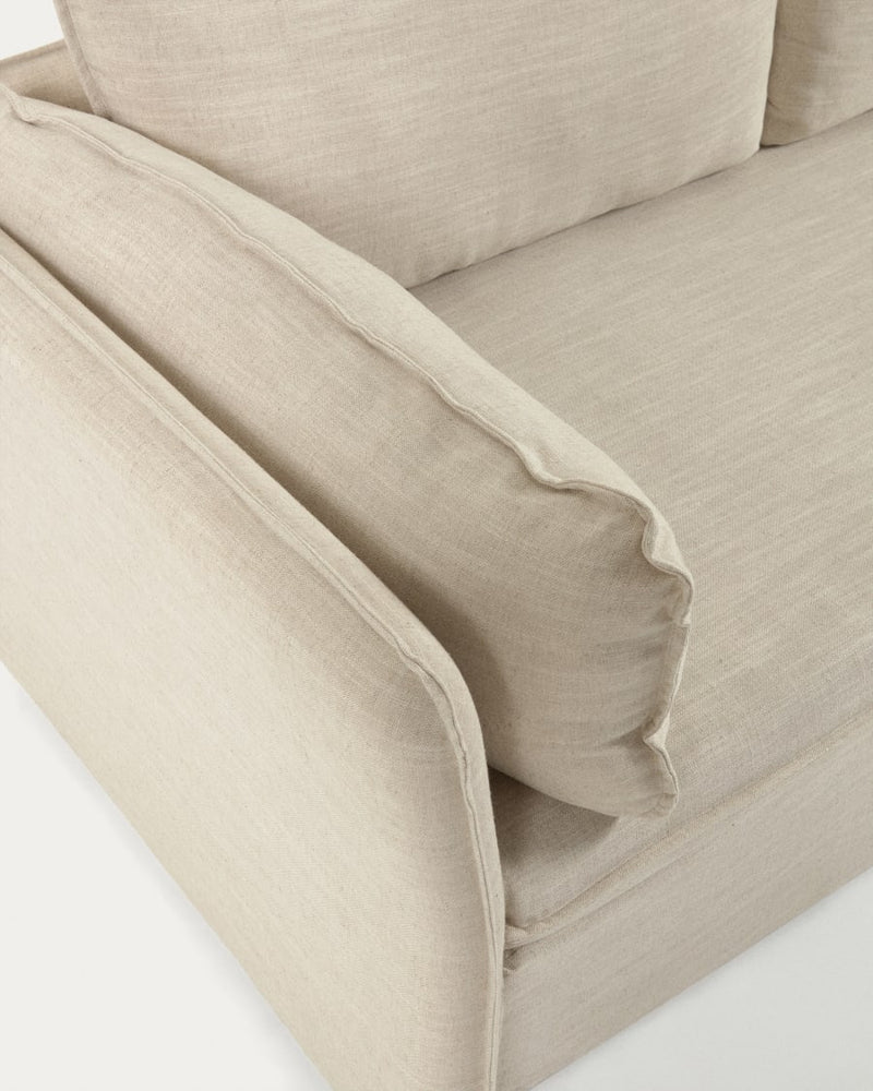 Canapé-lit Tanit beige pieds en bois de hêtre finition naturelle — Siena Ivoire
