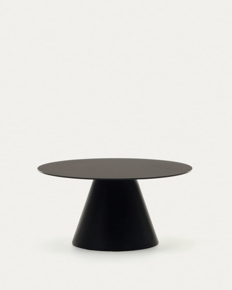 Table basse Wilshire — en verre trempé et métal avec finition peinture noir mat Ø 80 cm