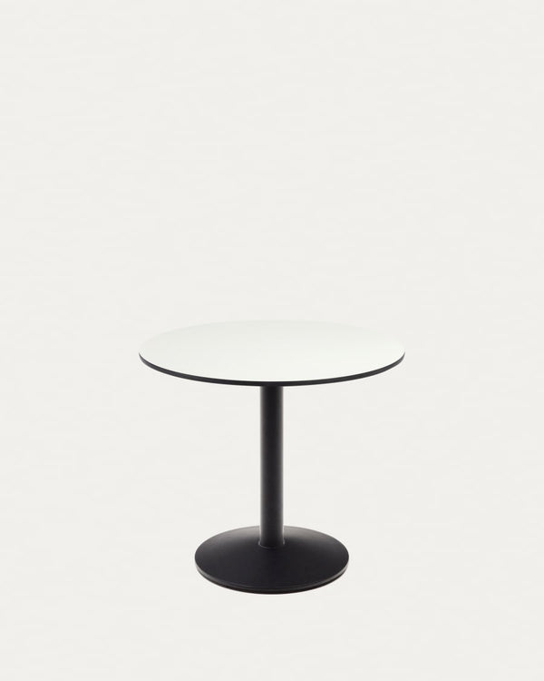 Table ronde d'extérieur Esilda — blanche avec pied en métal et finition peinte noire Ø 90 x 70 CM