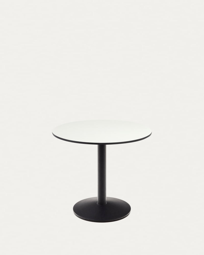 Table ronde d'extérieur Esilda — blanche avec pied en métal et finition peinte noire Ø 90 x 70 CM