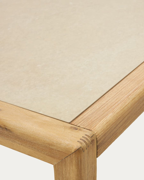 Table basse Better — en polyconcrete beige et bois d'acacia 120 x 70 cm
