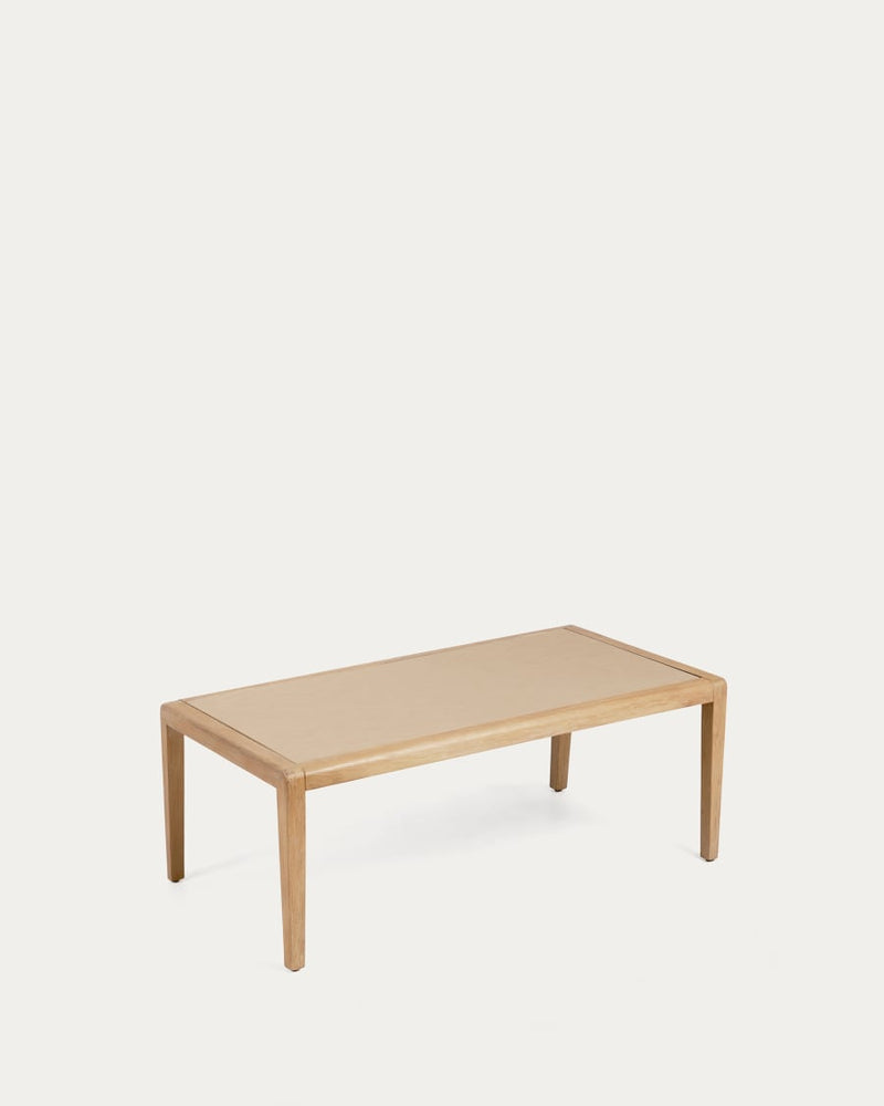 Table basse Better — en polyconcrete beige et bois d'acacia 120 x 70 cm