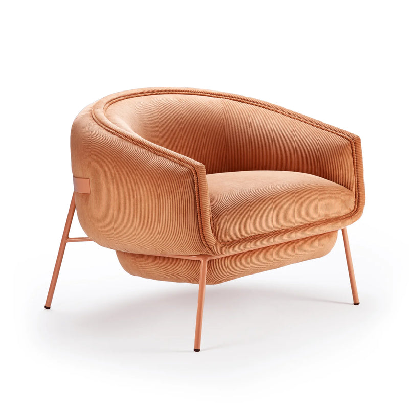 Fauteuil Blop — stripes salmon 03, salmon lacquered metal feet