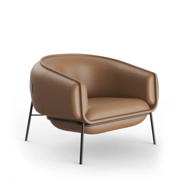 Fauteuil Blop — laser chocolate, black lacquered metal feet