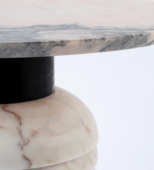 Table de diner Jean — dinner table: estremoz marble base, nero maquina marble middle part, estremoz pink marble top