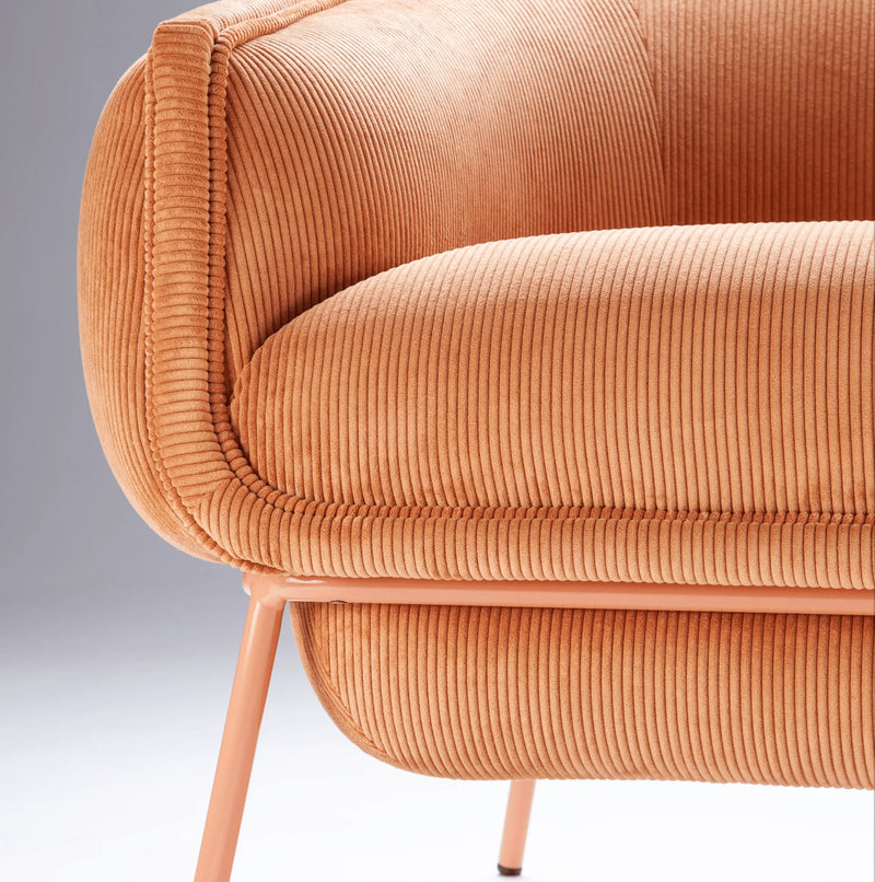 Fauteuil Blop — stripes salmon 03, salmon lacquered metal feet