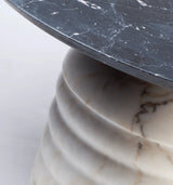 Table d'appoint Jean 38 — side table: estremoz marble base, estremoz pink marble middle part, nero marquina marble top