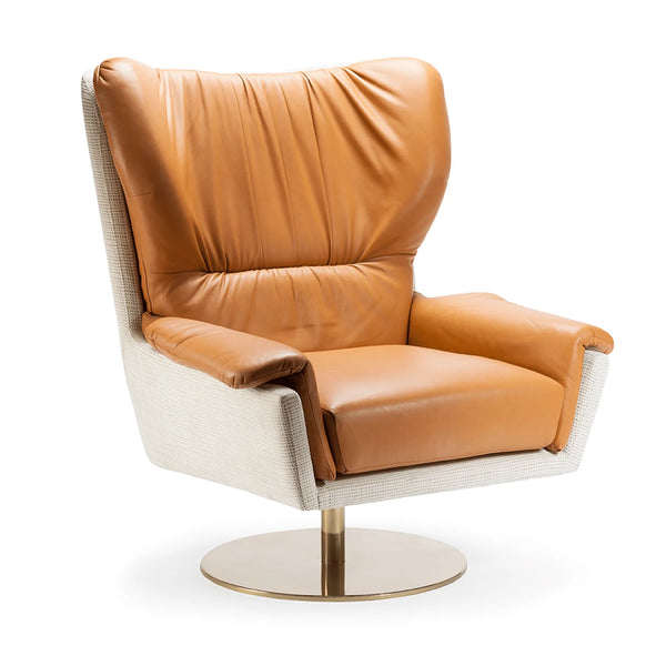 Fauteuil rotatif Closer — seta coio leather seat, wire 03 back, rotative base in plated brass