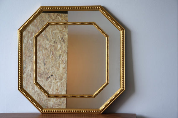 Miroir octogonal cadre bois vieil or