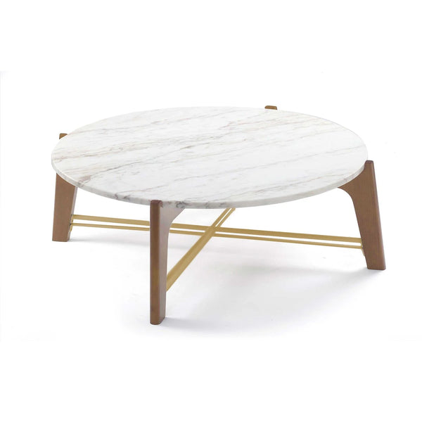 Table basse en marbre Flex — center table: estremoz marble top, ash 056-3 solid wood base, gold lacquered metal fittings