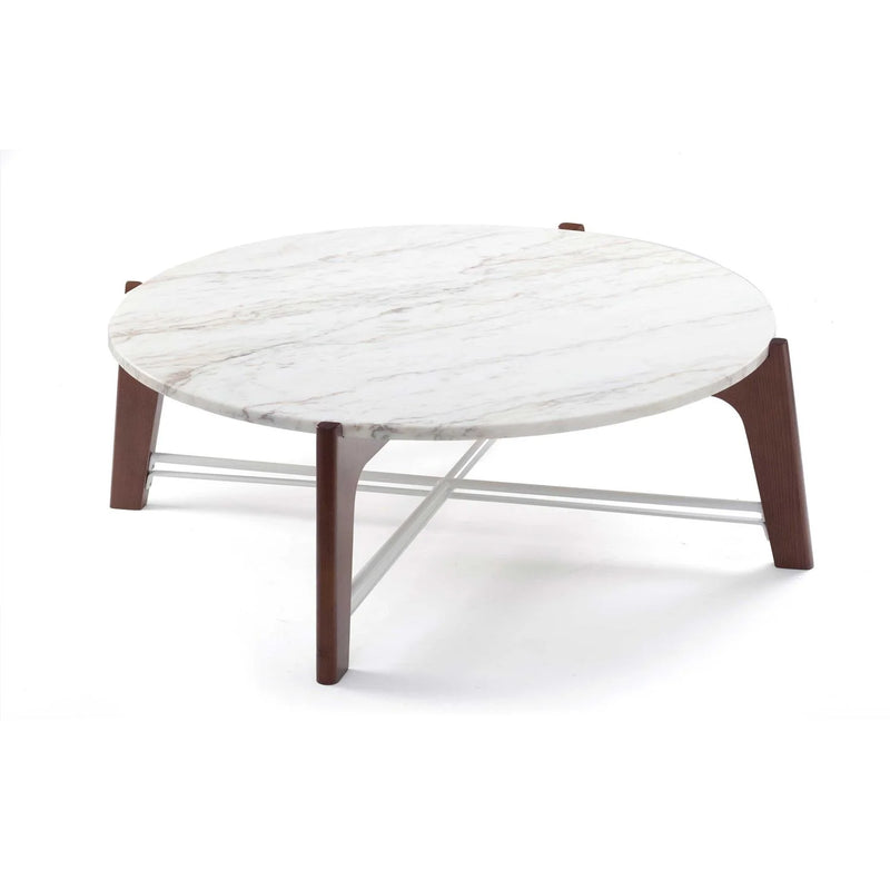 Table basse en marbre Flex — center table: estremoz marble top, ash 056-2 solid wood base, ivory lacquered metal fittings