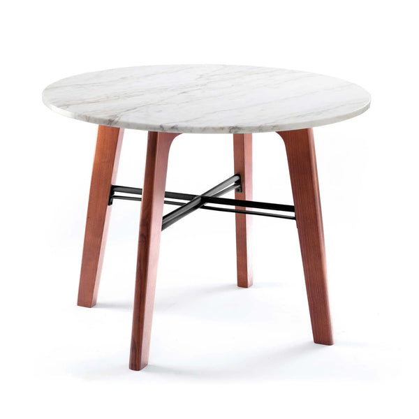 Table de diner en marbre Flex — dining table: estremoz marble top, beech 056-3 solid wood feet, black lacquered metal fittings
