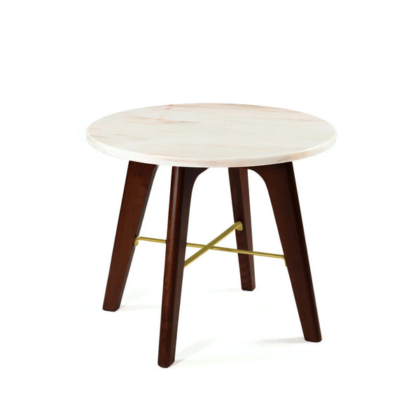 Table d'appoint en marbre Flex — side table: estremoz marble top, ash 056-2 solid wood feet, gold lacquered metal fittings