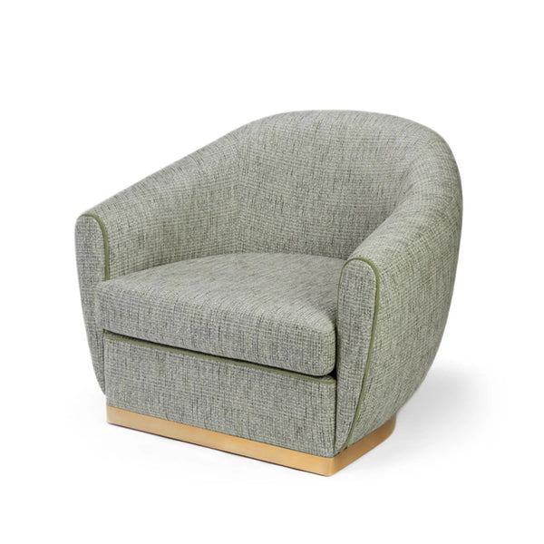 Fauteuil Grace — vigo alphaine, smooth easy clean olive piping, polished brass base