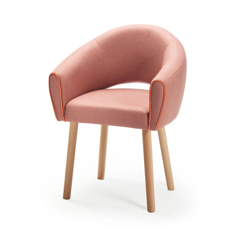 Chaise Grace — hue vintage pink, barcelona brick piping, natural oak feet (new feet model)