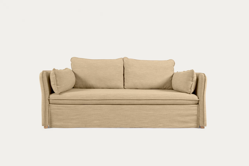 Canapé-lit Tanit beige pieds en bois de hêtre finition naturelle — Siena Beige