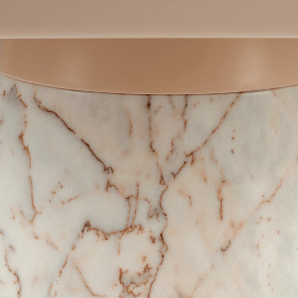 Console Poppy — nude lacquered wood top, estremoz white base