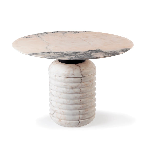 Table de diner Jean — dinner table: estremoz marble base, nero maquina marble middle part, estremoz pink marble top