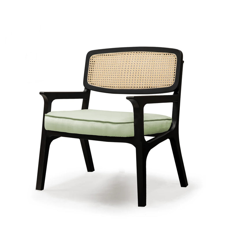 Fauteuil Karl — barcelona patina, black lacquered wood structure