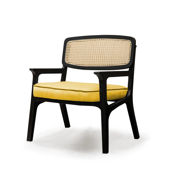 Fauteuil Karl — barcelona plantain, black lacquered wood structure