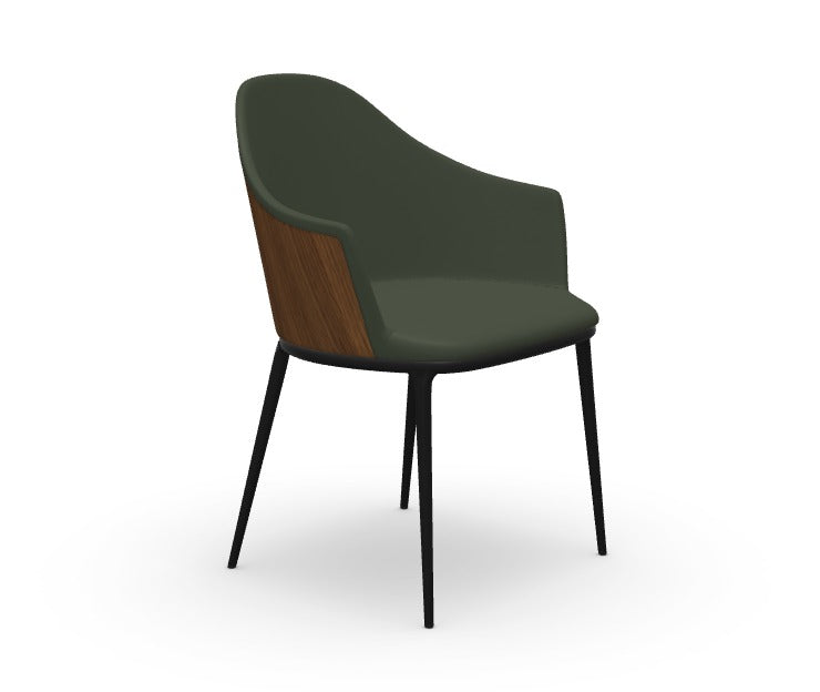 Fauteuil Lea - P M TS/L — Metal black, Faux leather TA pine green, Wood walnut