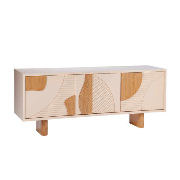 Buffet Olga — nude lacquered mdf structure, natural oak feet and handles